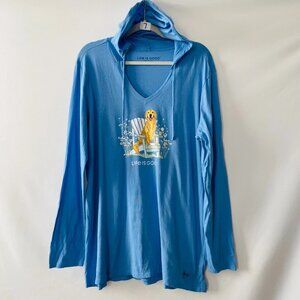 Life is Good Womens Blue Long Sleeve Graphic Crusher Lite Hooded Tee Size XL